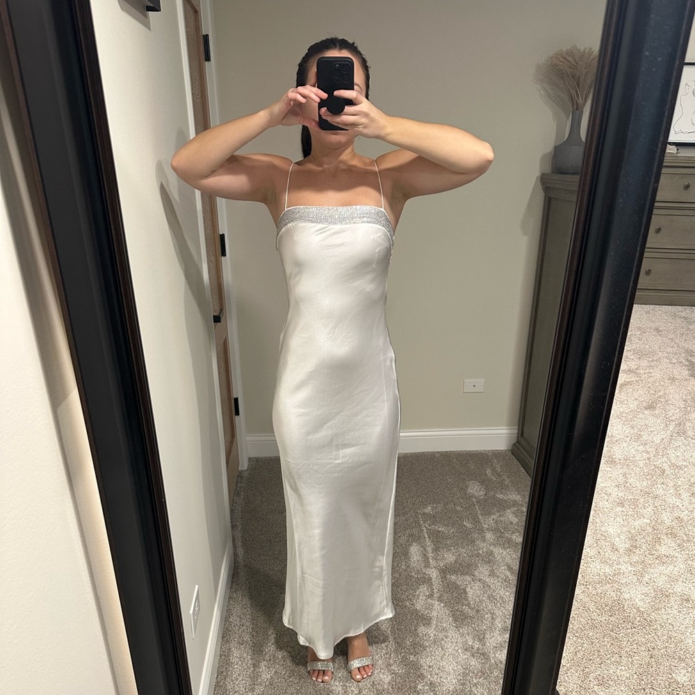 White and silver slip dress